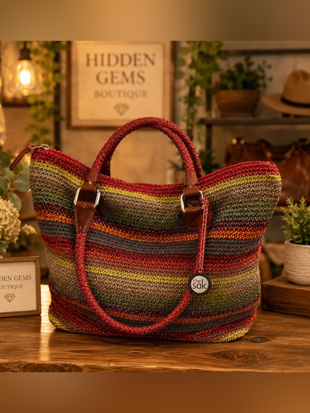 The Sak Multicolor Striped Tote - Red, Olive & Rust - Picture 3 of 8